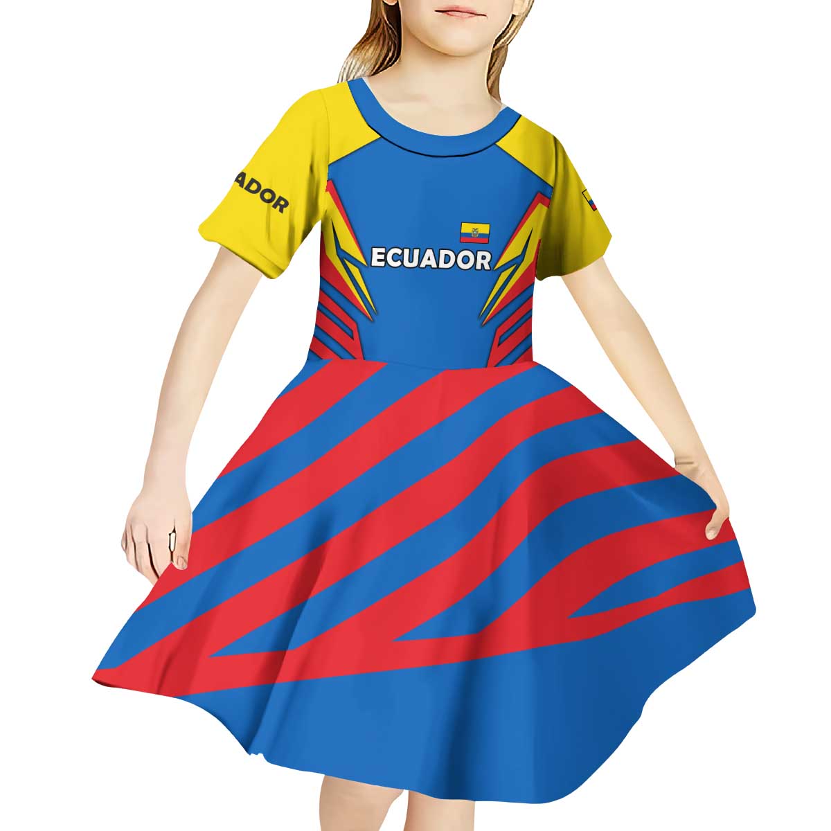 Ecuador Kid Short Sleeve Dress with Coat of Arms and Bold Stripe Design - Wonder Print Shop