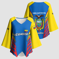 Ecuador Kimono Sleeve Blouse with Coat of Arms and Bold Stripe Design - Wonder Print Shop