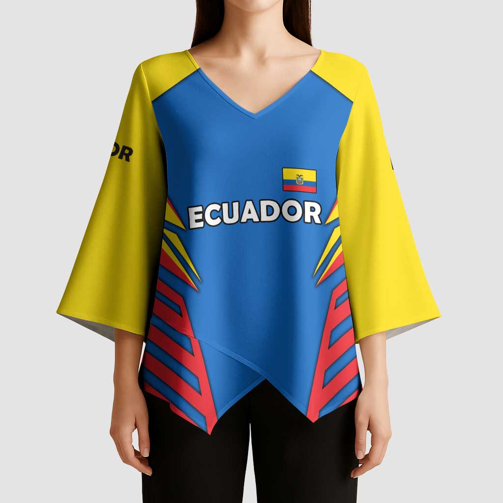 Ecuador Kimono Sleeve Blouse with Coat of Arms and Bold Stripe Design - Wonder Print Shop