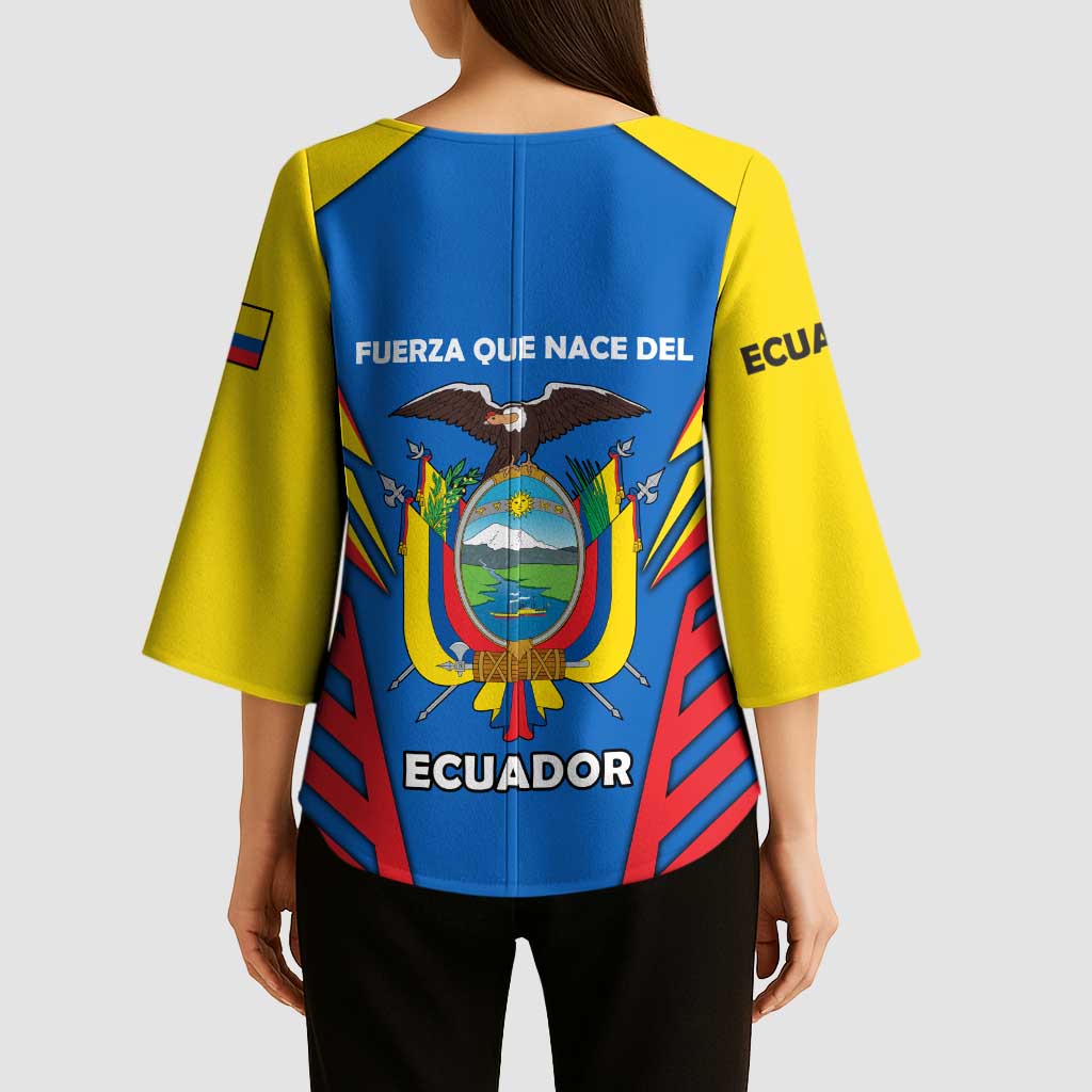 Ecuador Kimono Sleeve Blouse with Coat of Arms and Bold Stripe Design - Wonder Print Shop