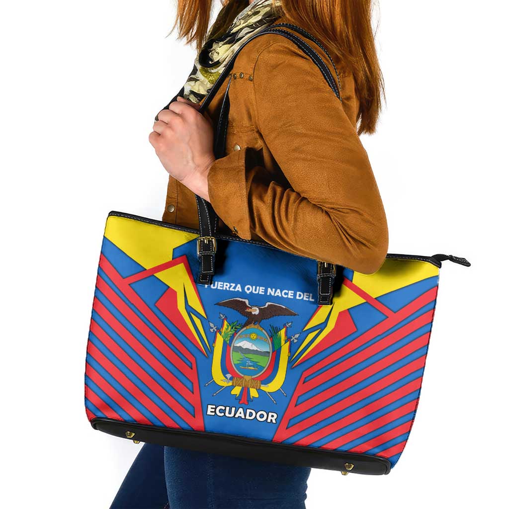 Ecuador Leather Tote Bag with Coat of Arms and Bold Stripe Design - Wonder Print Shop