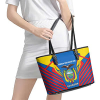 Ecuador Leather Tote Bag with Coat of Arms and Bold Stripe Design - Wonder Print Shop