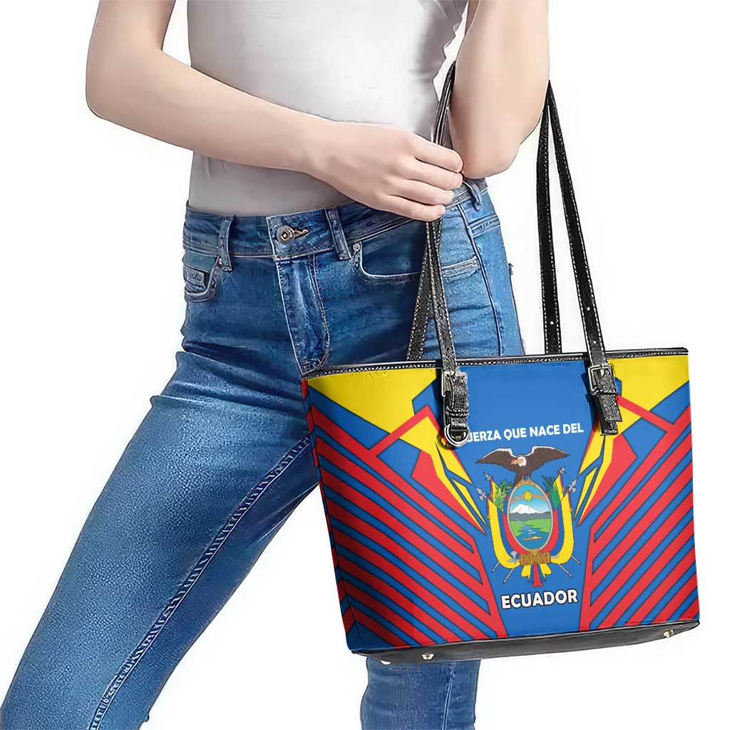 Ecuador Leather Tote Bag with Coat of Arms and Bold Stripe Design - Wonder Print Shop