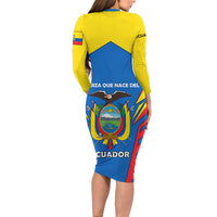 Ecuador Long Sleeve Bodycon Dress with Coat of Arms and Bold Stripe Design - Wonder Print Shop