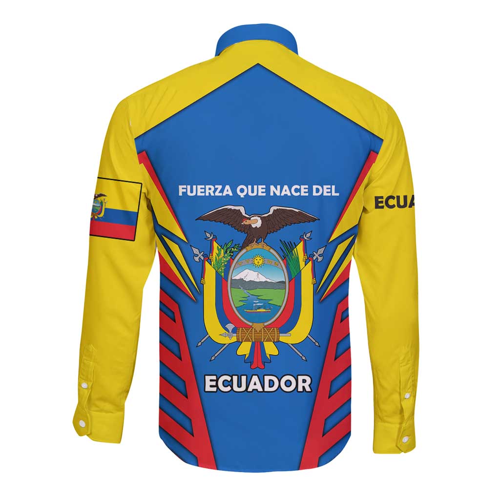 Ecuador Long Sleeve Button Shirt with Coat of Arms and Bold Stripe Design - Wonder Print Shop