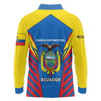 Ecuador Long Sleeve Polo Shirt with Coat of Arms and Bold Stripe Design - Wonder Print Shop