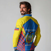 Ecuador Long Sleeve Polo Shirt with Coat of Arms and Bold Stripe Design - Wonder Print Shop