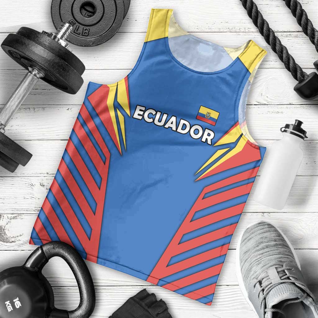 Ecuador Men Tank Top with Coat of Arms and Bold Stripe Design - Wonder Print Shop