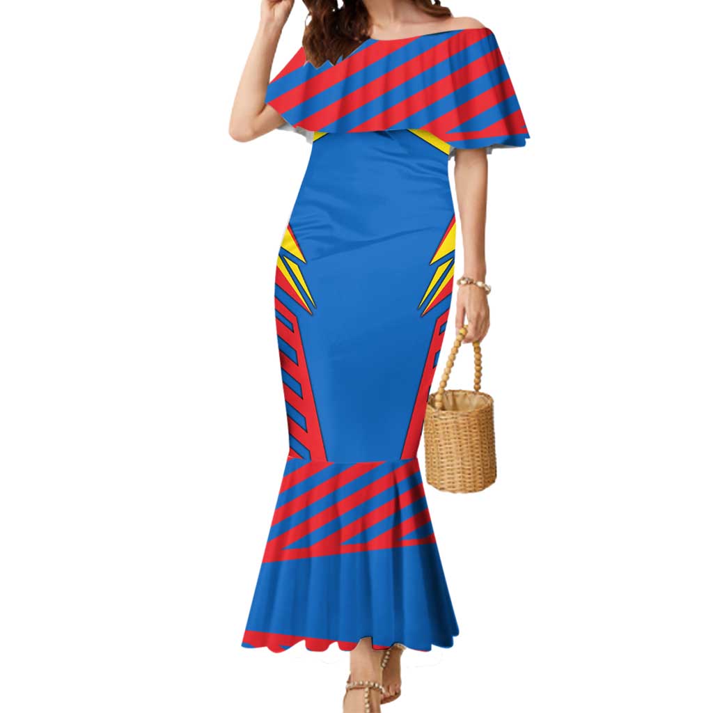 Ecuador Mermaid Dress with Coat of Arms and Bold Stripe Design - Wonder Print Shop