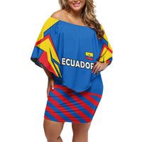 Ecuador Off Shoulder Short Dress with Coat of Arms and Bold Stripe Design - Wonder Print Shop