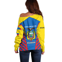 Ecuador Off Shoulder Sweater with Coat of Arms and Bold Stripe Design - Wonder Print Shop