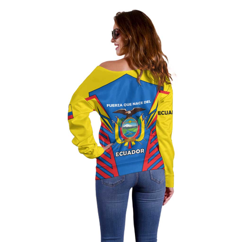 Ecuador Off Shoulder Sweater with Coat of Arms and Bold Stripe Design - Wonder Print Shop
