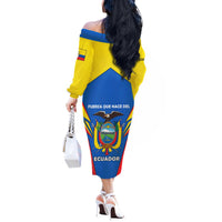 Ecuador Off The Shoulder Long Sleeve Dress with Coat of Arms and Bold Stripe Design - Wonder Print Shop