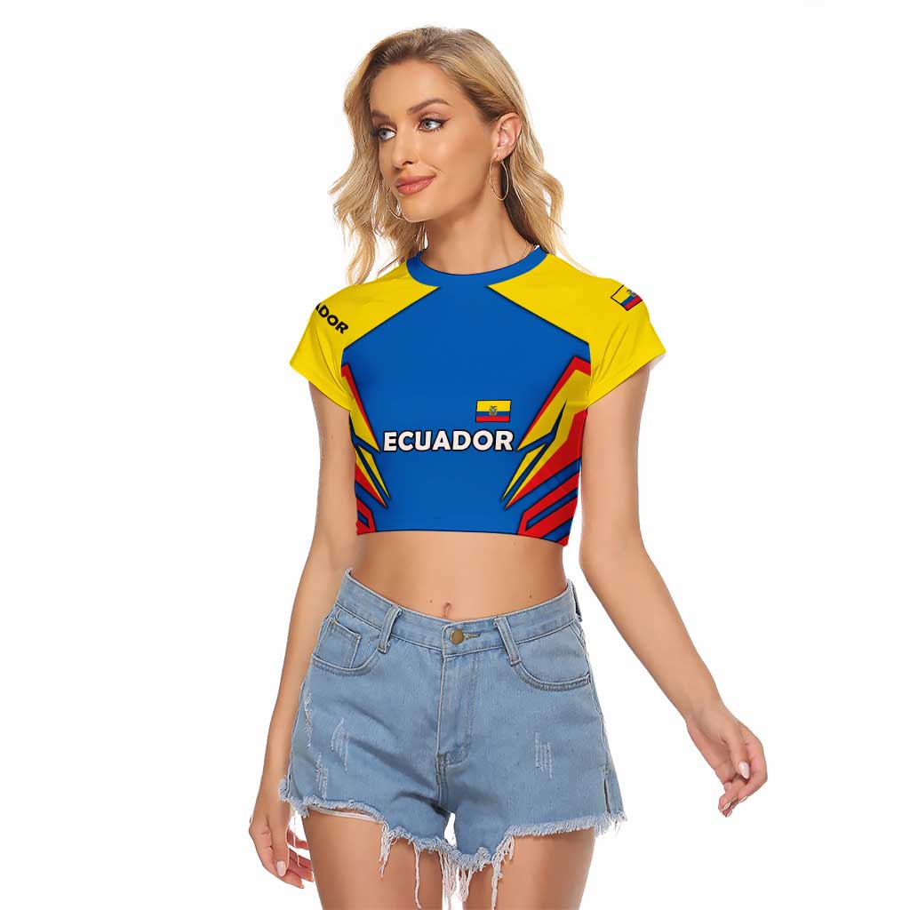 Ecuador Raglan Cropped T Shirt with Coat of Arms and Bold Stripe Design - Wonder Print Shop