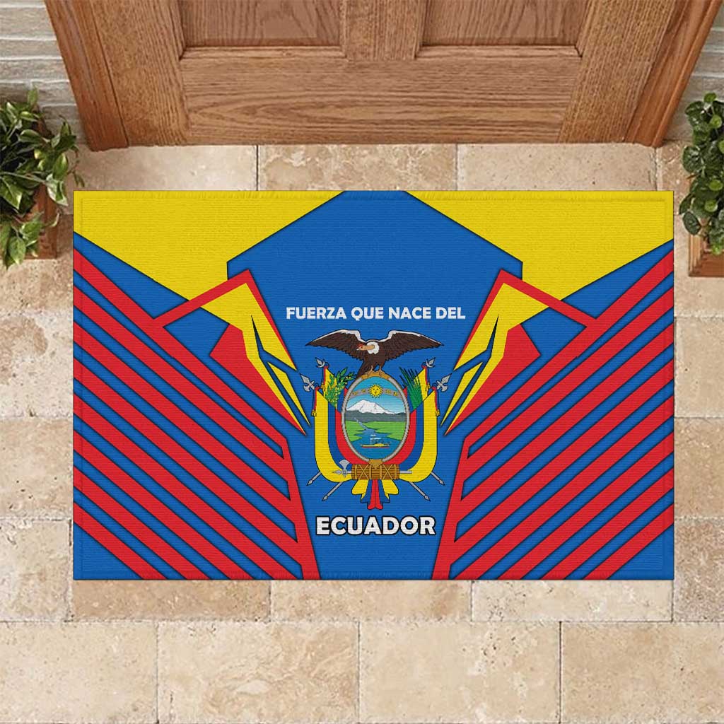 Ecuador Rubber Doormat with Coat of Arms and Bold Stripe Design - Wonder Print Shop