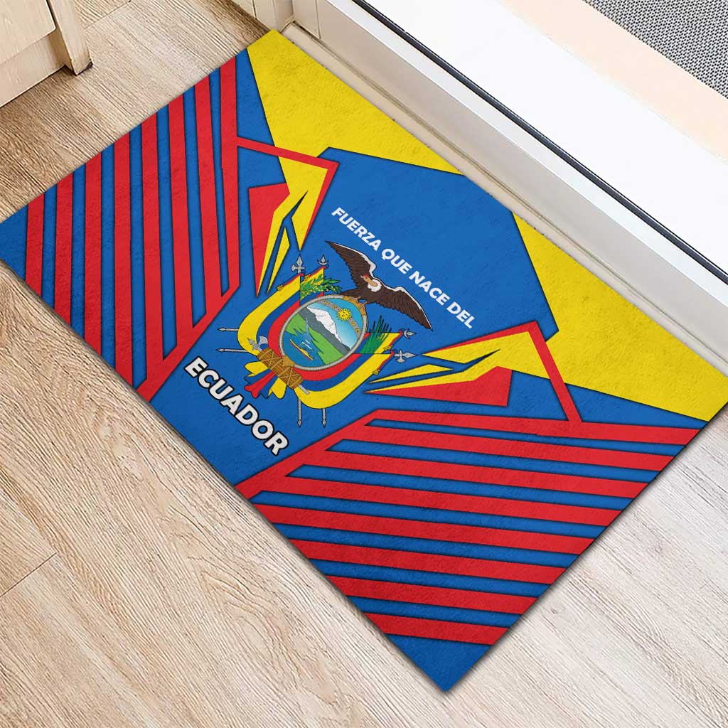 Ecuador Rubber Doormat with Coat of Arms and Bold Stripe Design - Wonder Print Shop