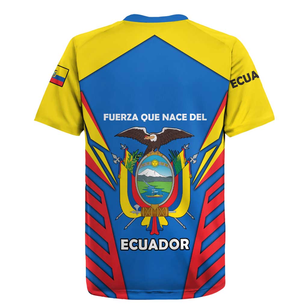 Ecuador Rugby Jersey with Coat of Arms and Bold Stripe Design - Wonder Print Shop
