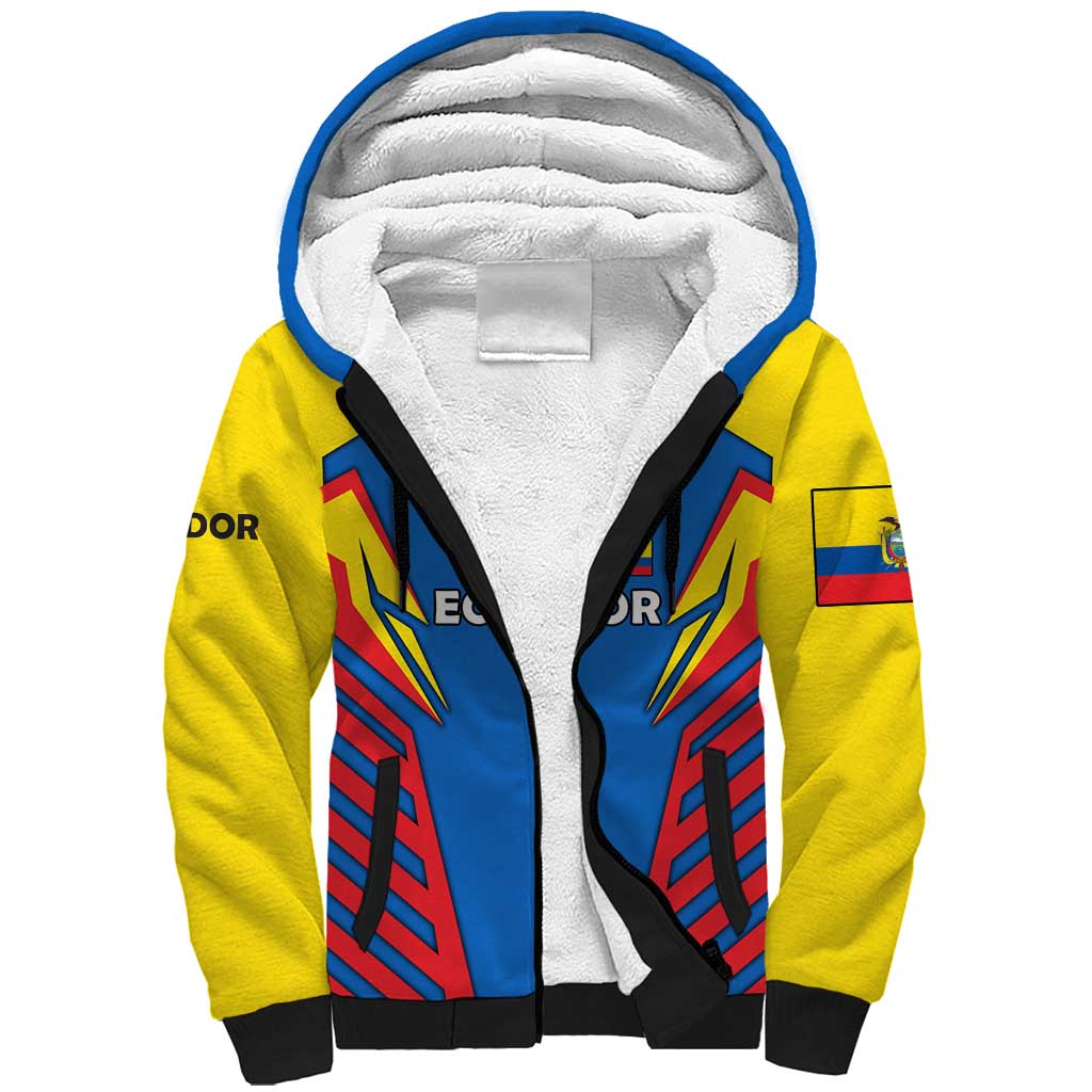 Ecuador Sherpa Hoodie with Coat of Arms and Bold Stripe Design - Wonder Print Shop