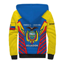 Ecuador Sherpa Hoodie with Coat of Arms and Bold Stripe Design - Wonder Print Shop