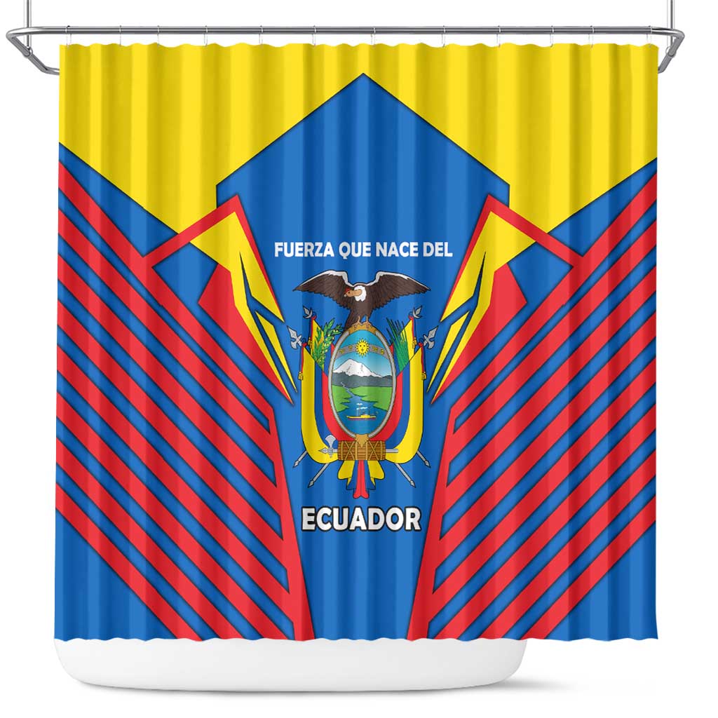 Ecuador Shower Curtain with Coat of Arms and Bold Stripe Design - Wonder Print Shop