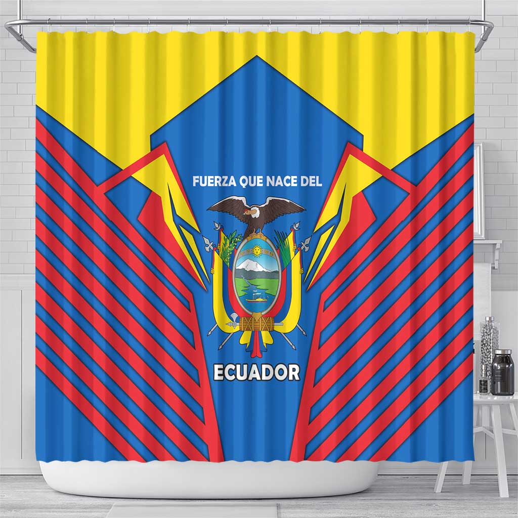 Ecuador Shower Curtain with Coat of Arms and Bold Stripe Design - Wonder Print Shop