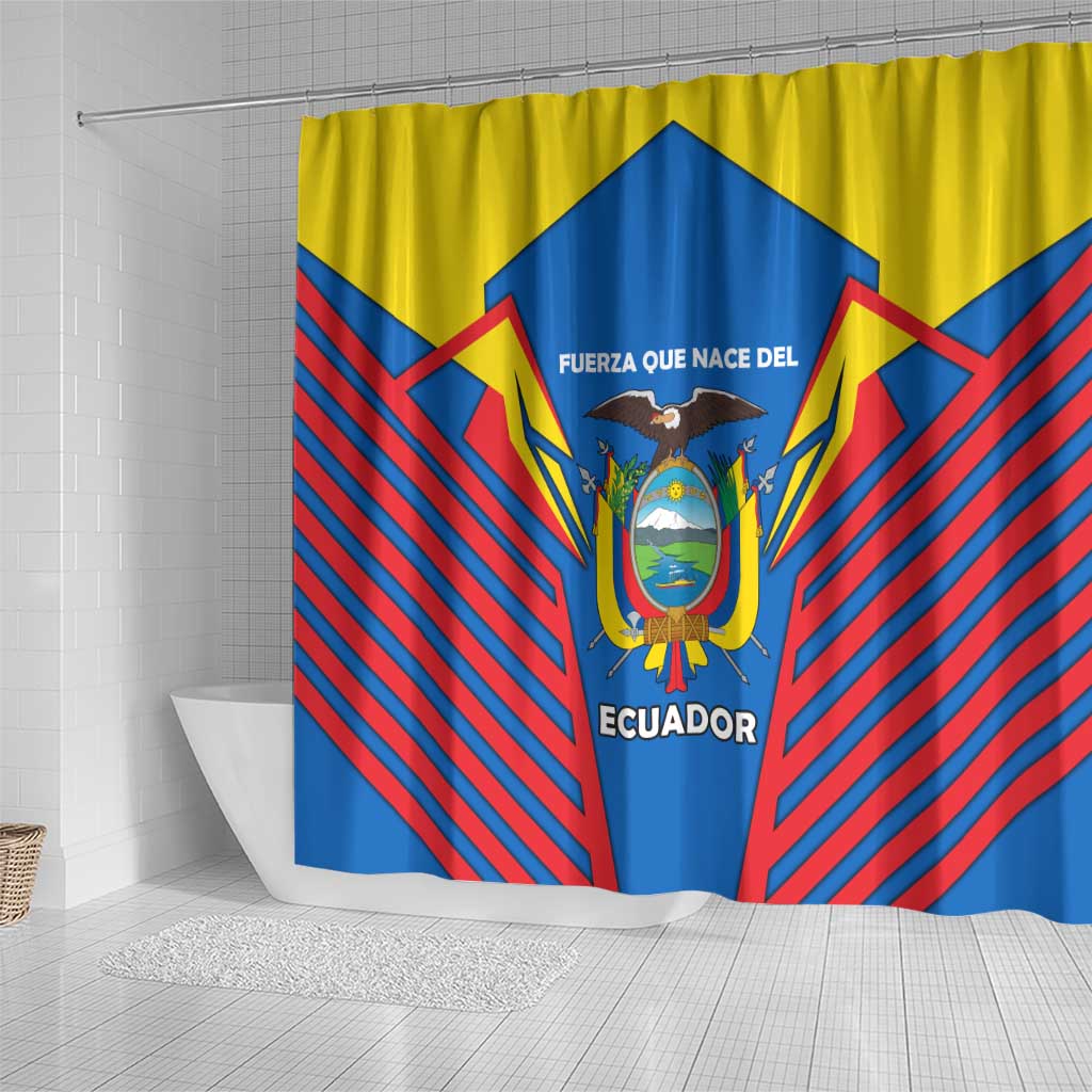 Ecuador Shower Curtain with Coat of Arms and Bold Stripe Design - Wonder Print Shop