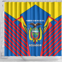 Ecuador Shower Curtain with Coat of Arms and Bold Stripe Design - Wonder Print Shop
