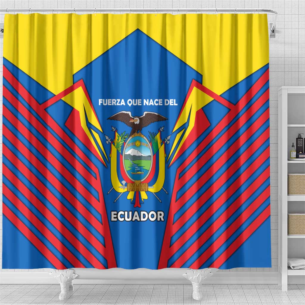 Ecuador Shower Curtain with Coat of Arms and Bold Stripe Design - Wonder Print Shop