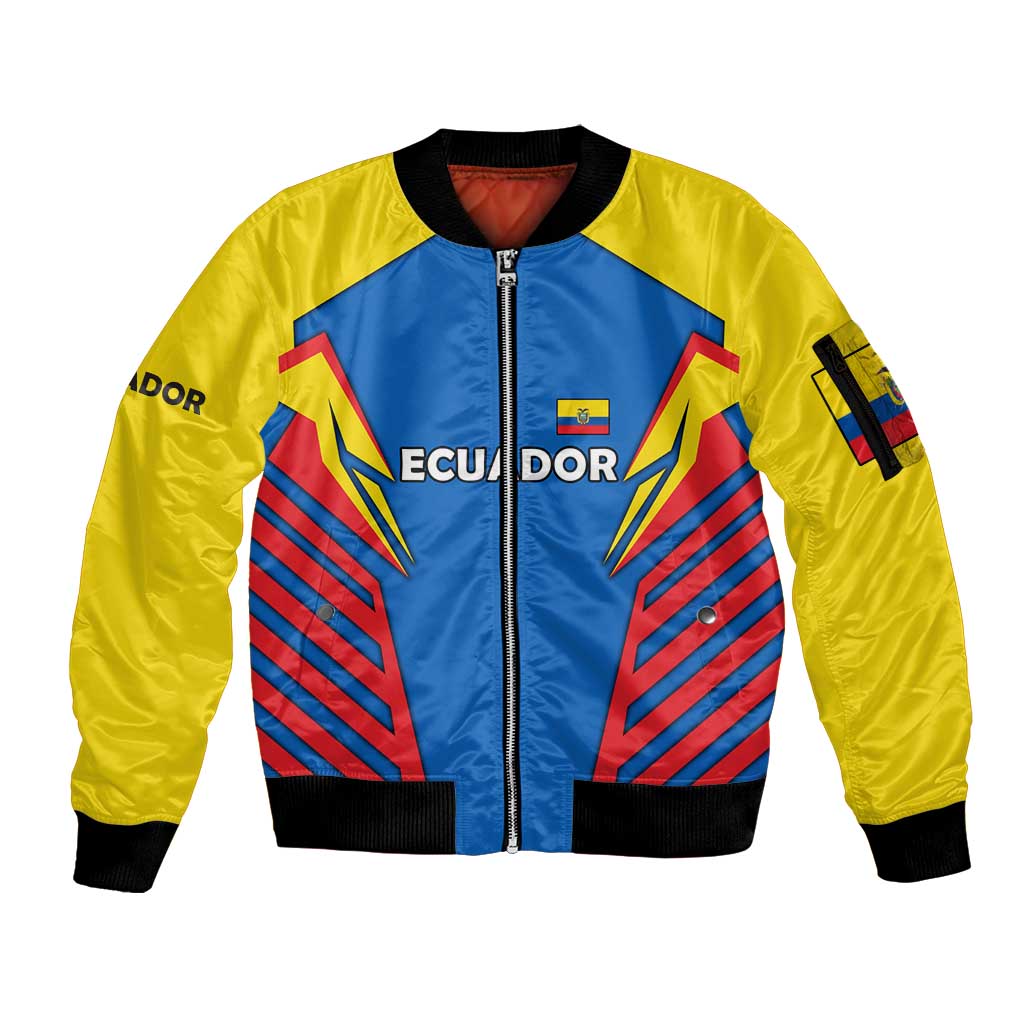 Ecuador Sleeve Zip Bomber Jacket with Coat of Arms and Bold Stripe Design - Wonder Print Shop