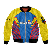 Ecuador Sleeve Zip Bomber Jacket with Coat of Arms and Bold Stripe Design - Wonder Print Shop