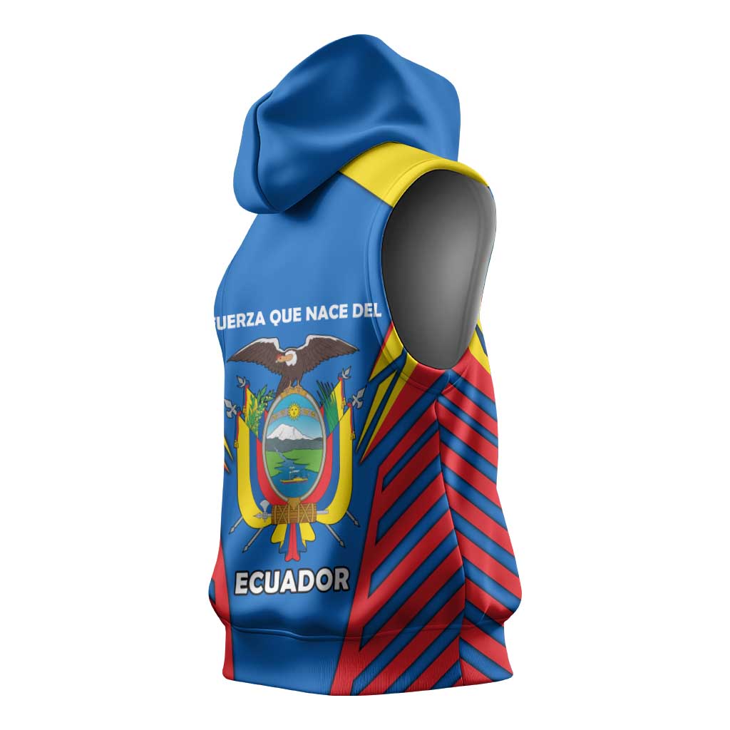 Ecuador Sleeveless Hoodie with Coat of Arms and Bold Stripe Design - Wonder Print Shop