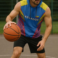 Ecuador Sleeveless Hoodie with Coat of Arms and Bold Stripe Design - Wonder Print Shop