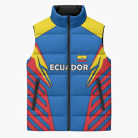Ecuador Sleeveless Puffer Jacket with Coat of Arms and Bold Stripe Design - Wonder Print Shop