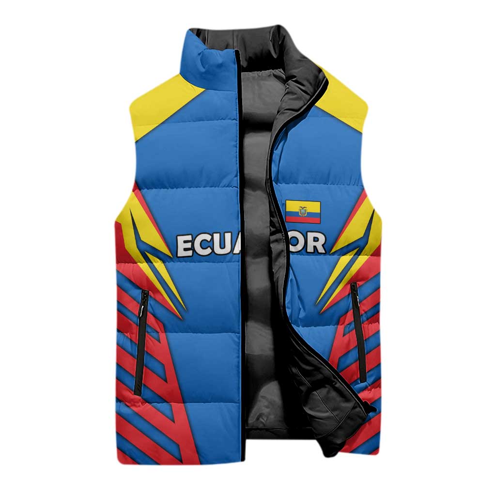 Ecuador Sleeveless Puffer Jacket with Coat of Arms and Bold Stripe Design - Wonder Print Shop