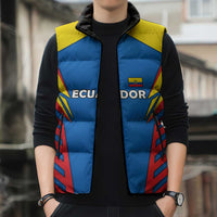 Ecuador Sleeveless Puffer Jacket with Coat of Arms and Bold Stripe Design - Wonder Print Shop