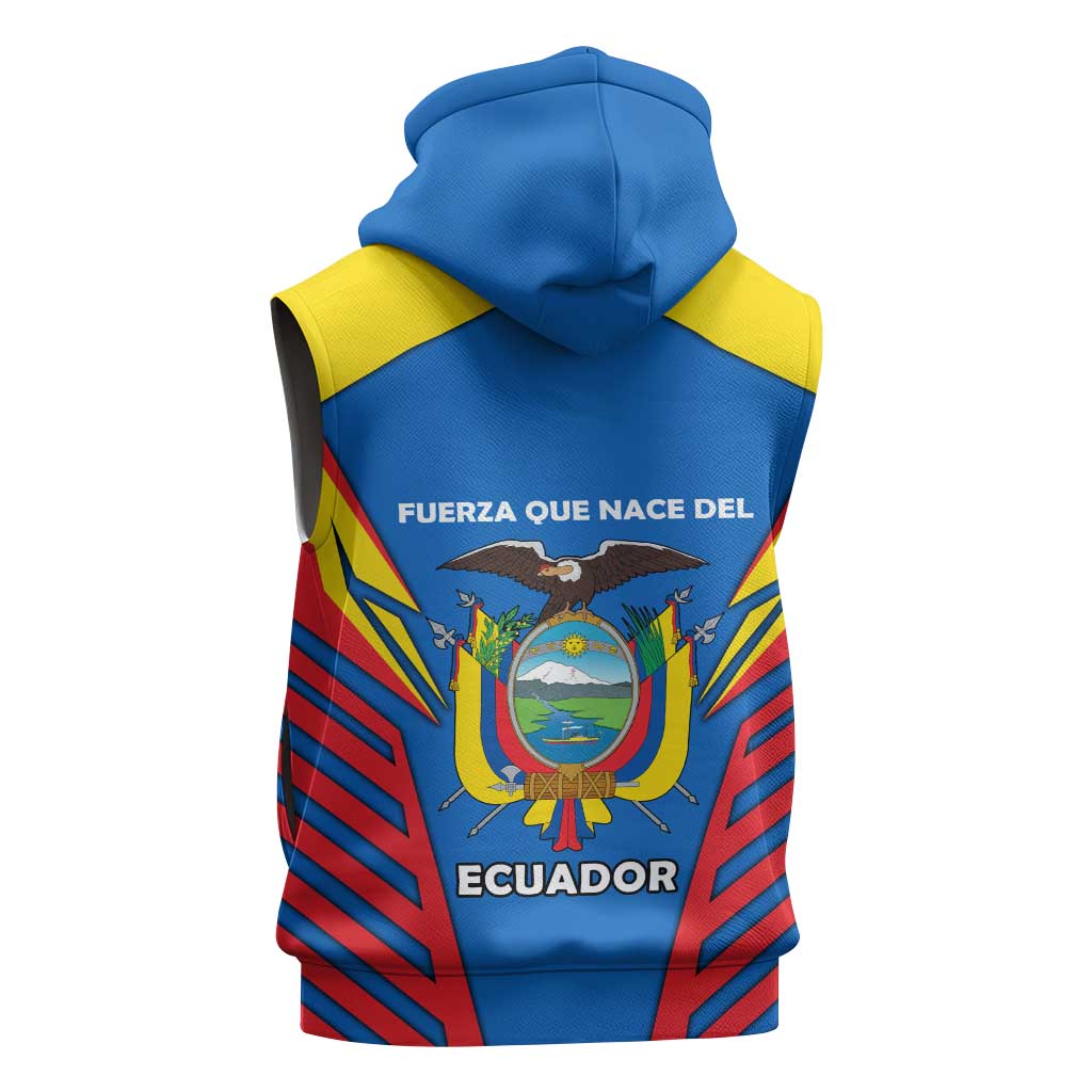 Ecuador Sleeveless Zip Hoodie with Coat of Arms and Bold Stripe Design - Wonder Print Shop