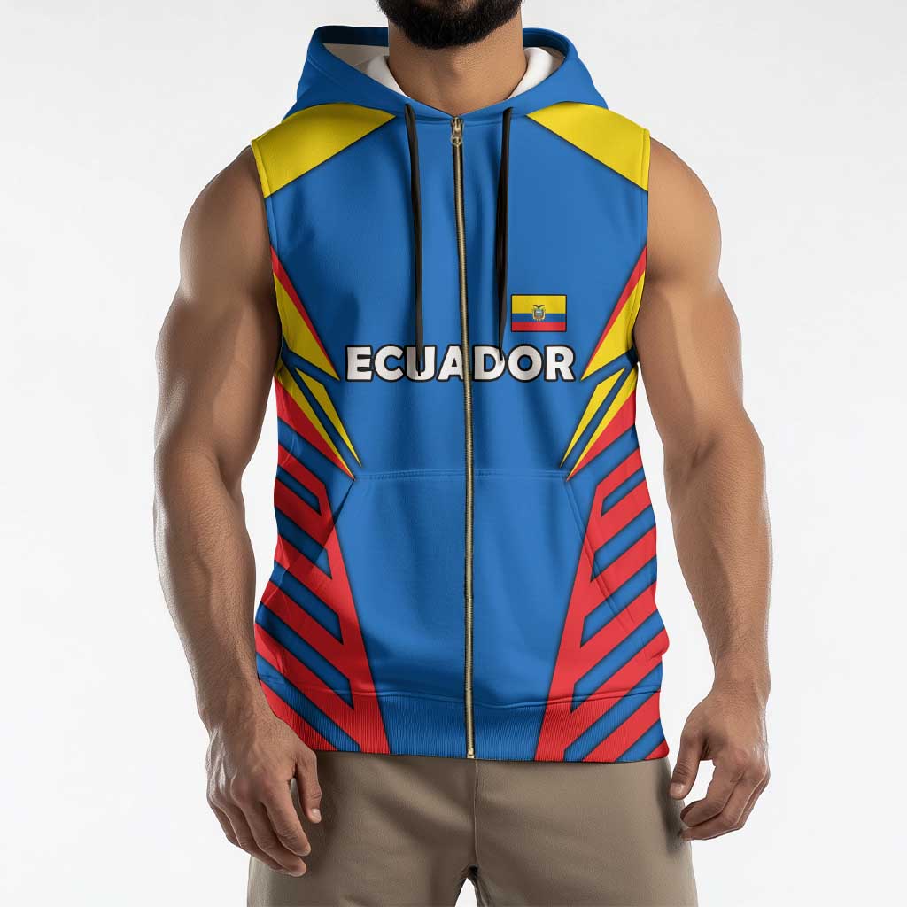 Ecuador Sleeveless Zip Hoodie with Coat of Arms and Bold Stripe Design - Wonder Print Shop