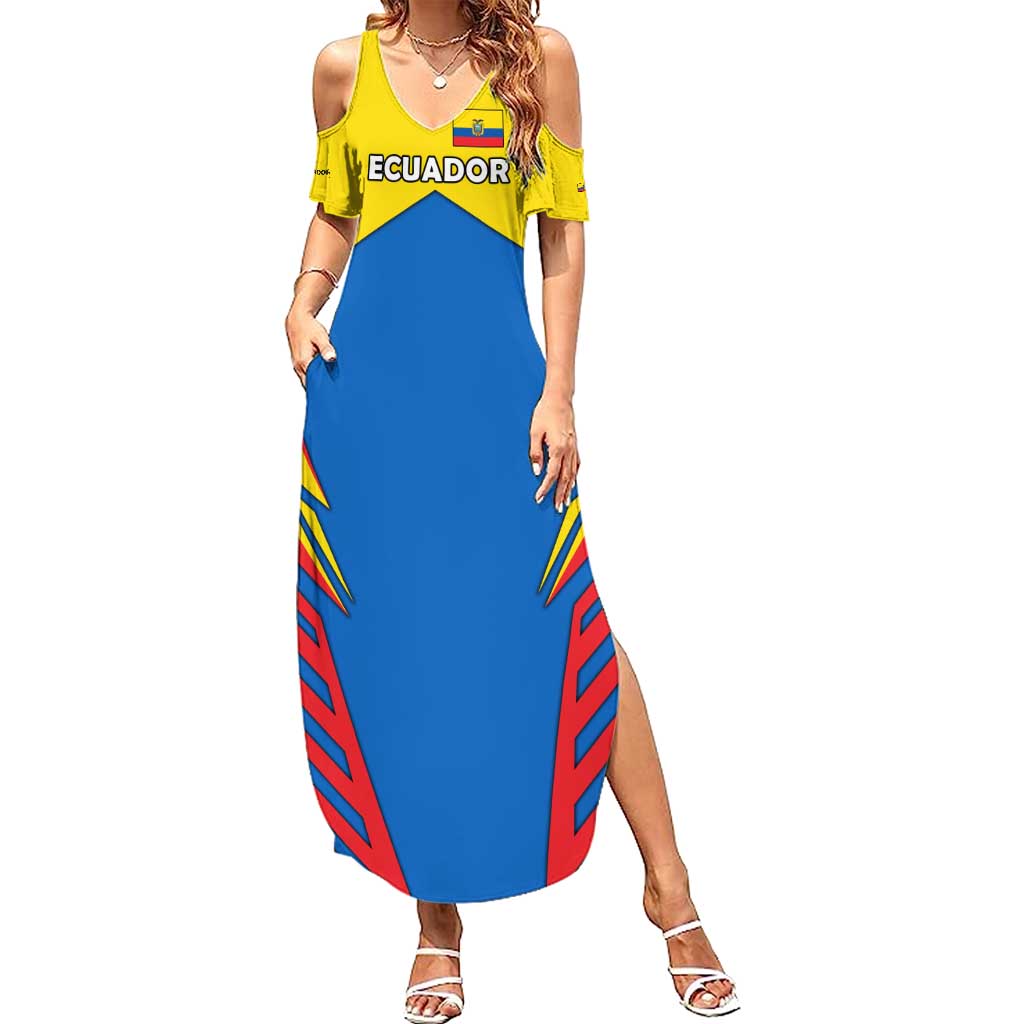 Ecuador Summer Maxi Dress with Coat of Arms and Bold Stripe Design - Wonder Print Shop