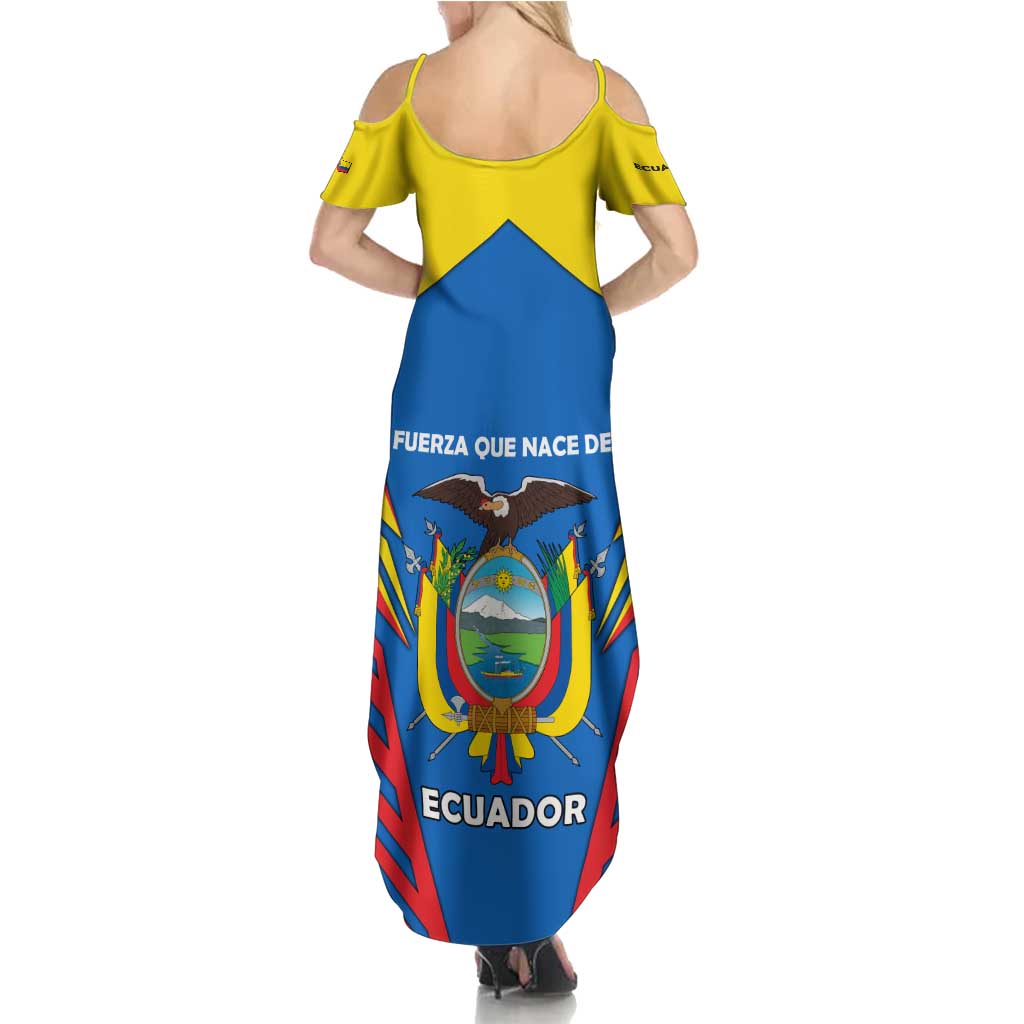 Ecuador Summer Maxi Dress with Coat of Arms and Bold Stripe Design - Wonder Print Shop