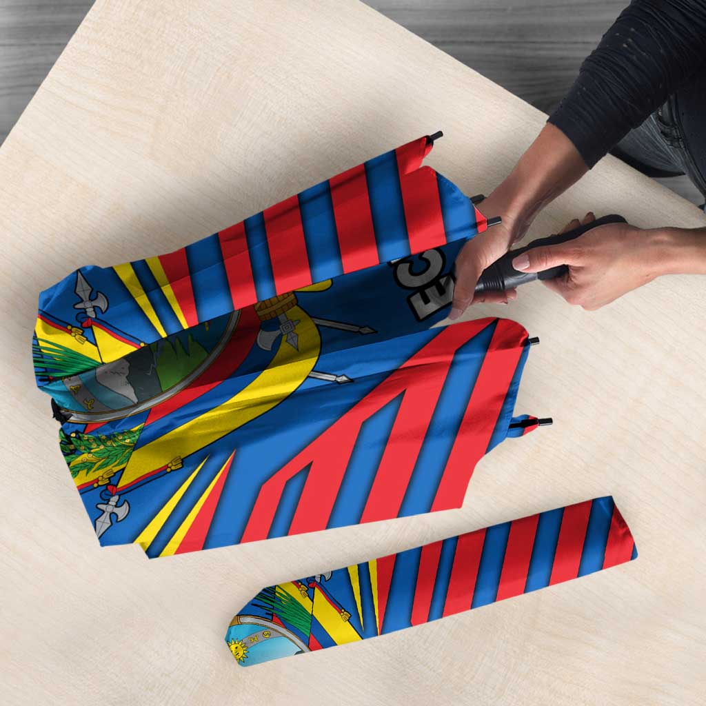 Ecuador Umbrella with Coat of Arms and Bold Stripe Design - Wonder Print Shop
