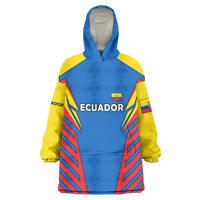 Ecuador Wearable Blanket Hoodie with Coat of Arms and Bold Stripe Design - Wonder Print Shop