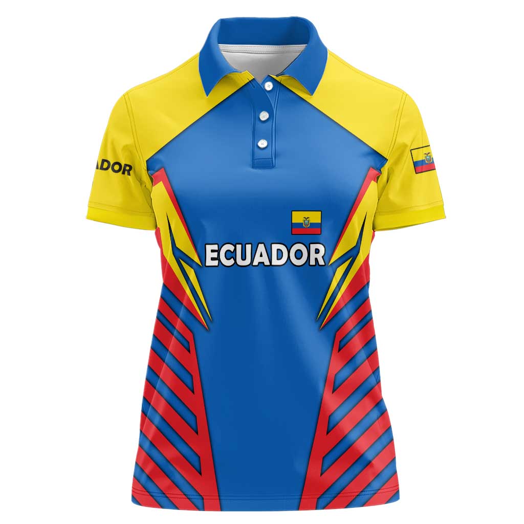 Ecuador Women Polo Shirt with Coat of Arms and Bold Stripe Design - Wonder Print Shop