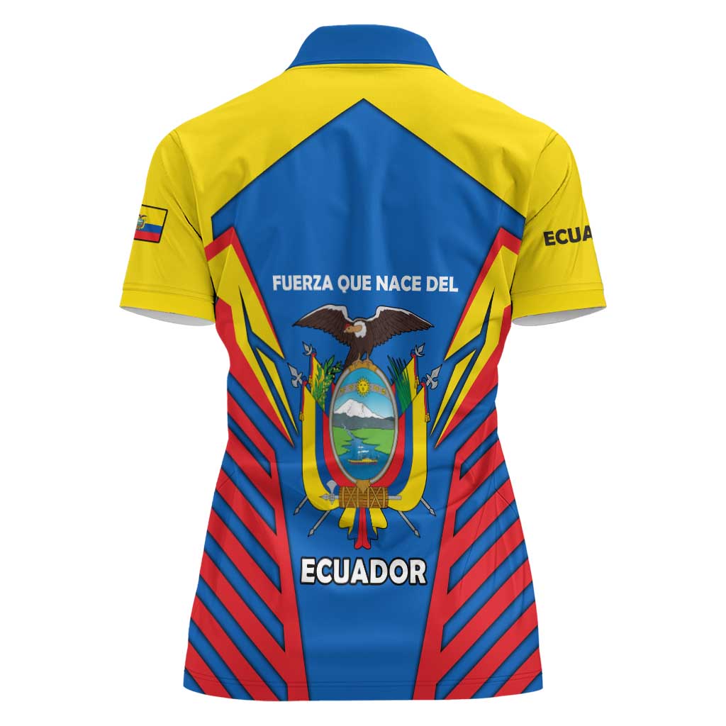 Ecuador Women Polo Shirt with Coat of Arms and Bold Stripe Design - Wonder Print Shop
