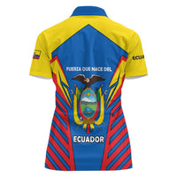 Ecuador Women Polo Shirt with Coat of Arms and Bold Stripe Design - Wonder Print Shop