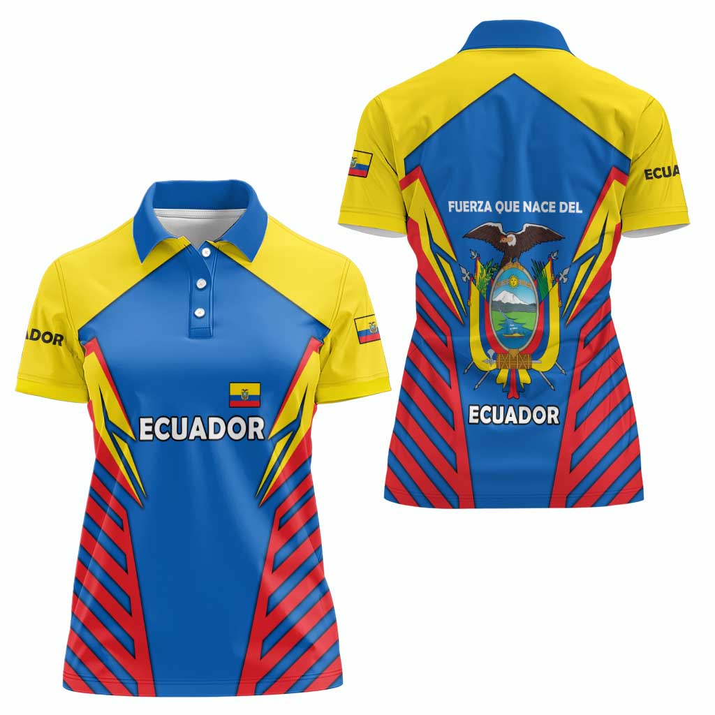 Ecuador Women Polo Shirt with Coat of Arms and Bold Stripe Design - Wonder Print Shop