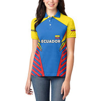 Ecuador Women Polo Shirt with Coat of Arms and Bold Stripe Design - Wonder Print Shop