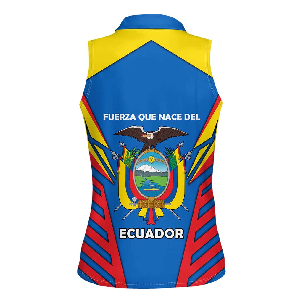 Ecuador Women Sleeveless Polo Shirt with Coat of Arms and Bold Stripe Design - Wonder Print Shop
