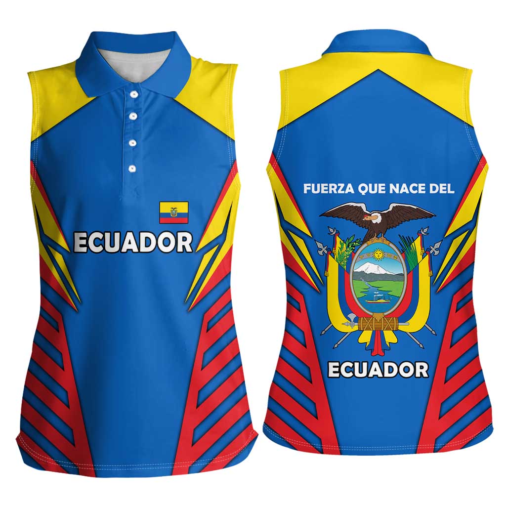 Ecuador Women Sleeveless Polo Shirt with Coat of Arms and Bold Stripe Design - Wonder Print Shop