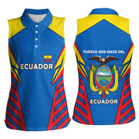Ecuador Women Sleeveless Polo Shirt with Coat of Arms and Bold Stripe Design - Wonder Print Shop