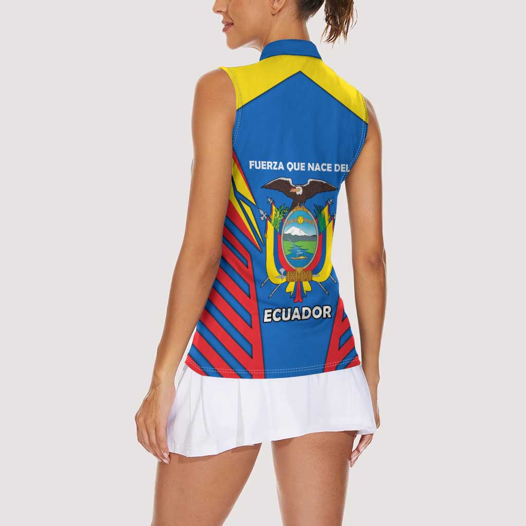 Ecuador Women Sleeveless Polo Shirt with Coat of Arms and Bold Stripe Design - Wonder Print Shop